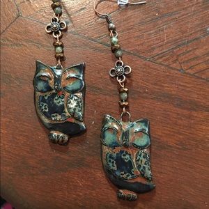 Owl and copper earrings.